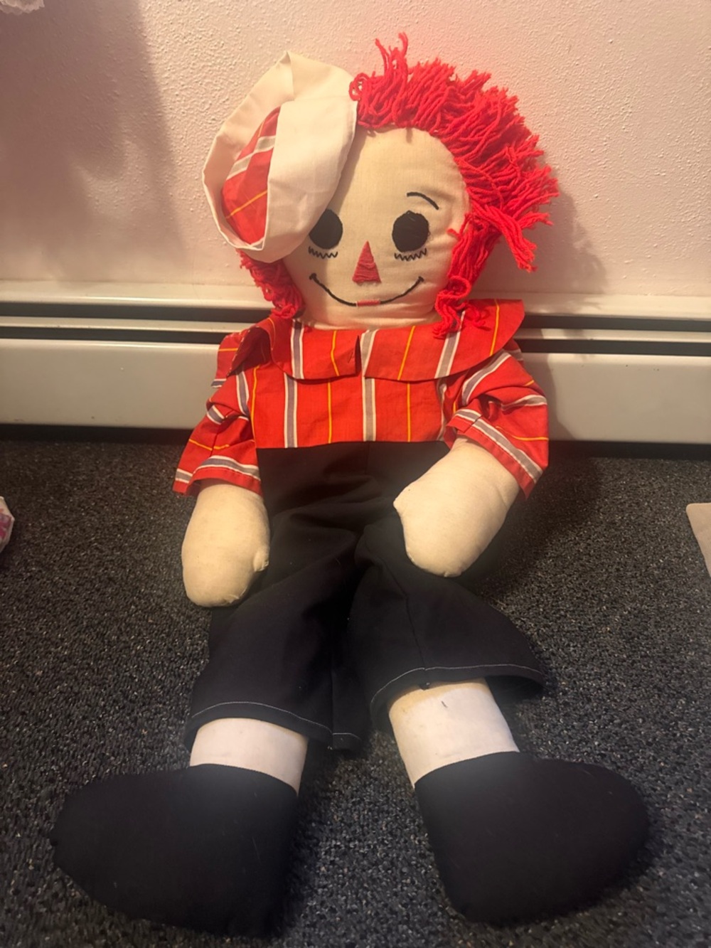 Vintage 3ft Handmade raggedy Ann doll with hat and outfit